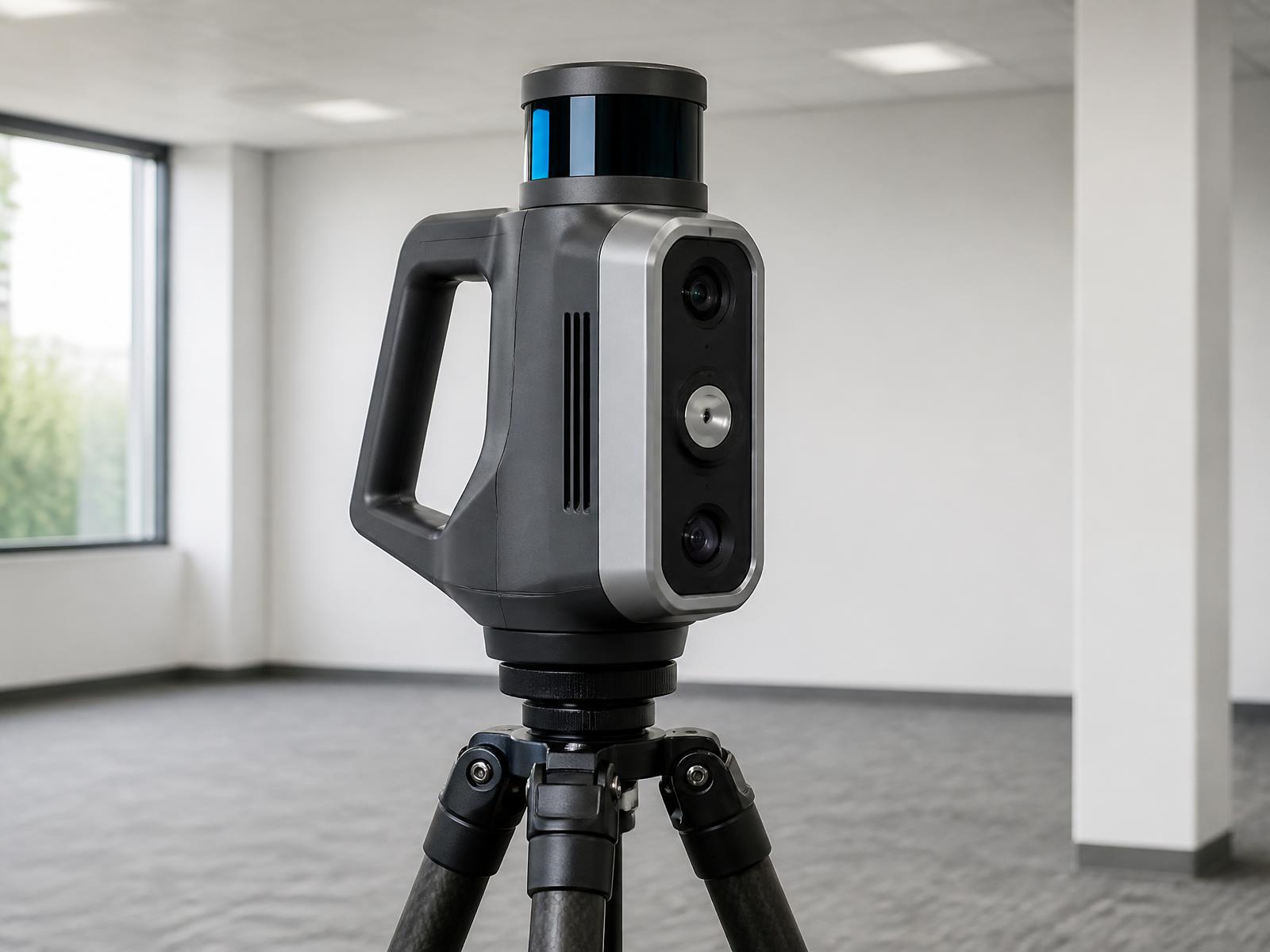 Illustrative view of handheld SLAM laser scanning equipment on a tripod